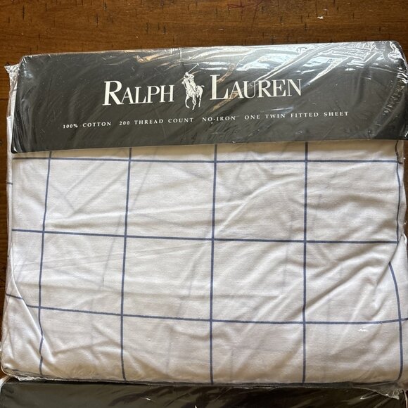 Ralph Lauren 100% Cotton Twin Sheet Set White With Blue New 200 Thread Count - Picture 2 of 7